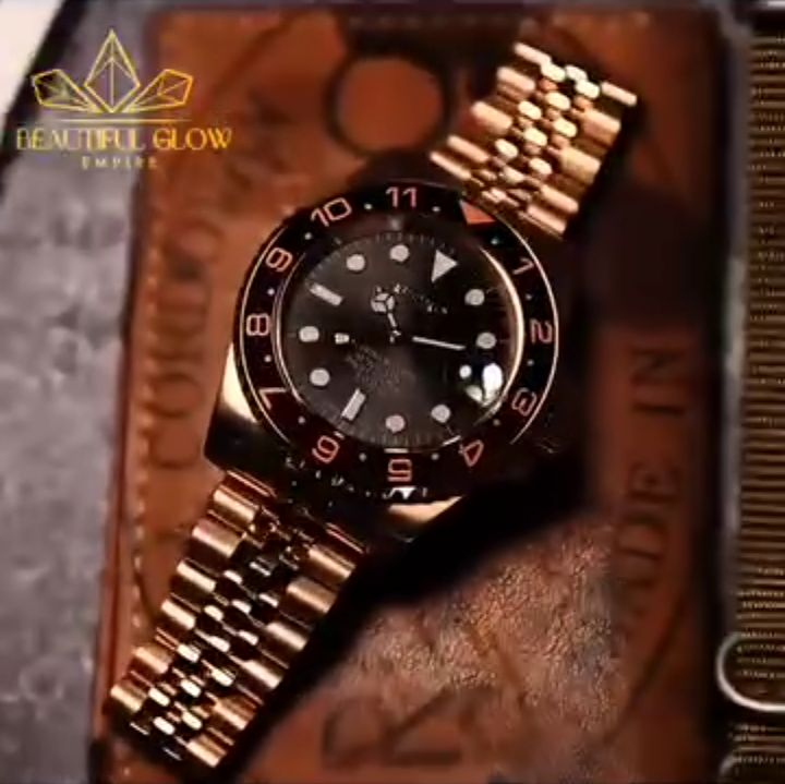 Rose gold and black wristwatch