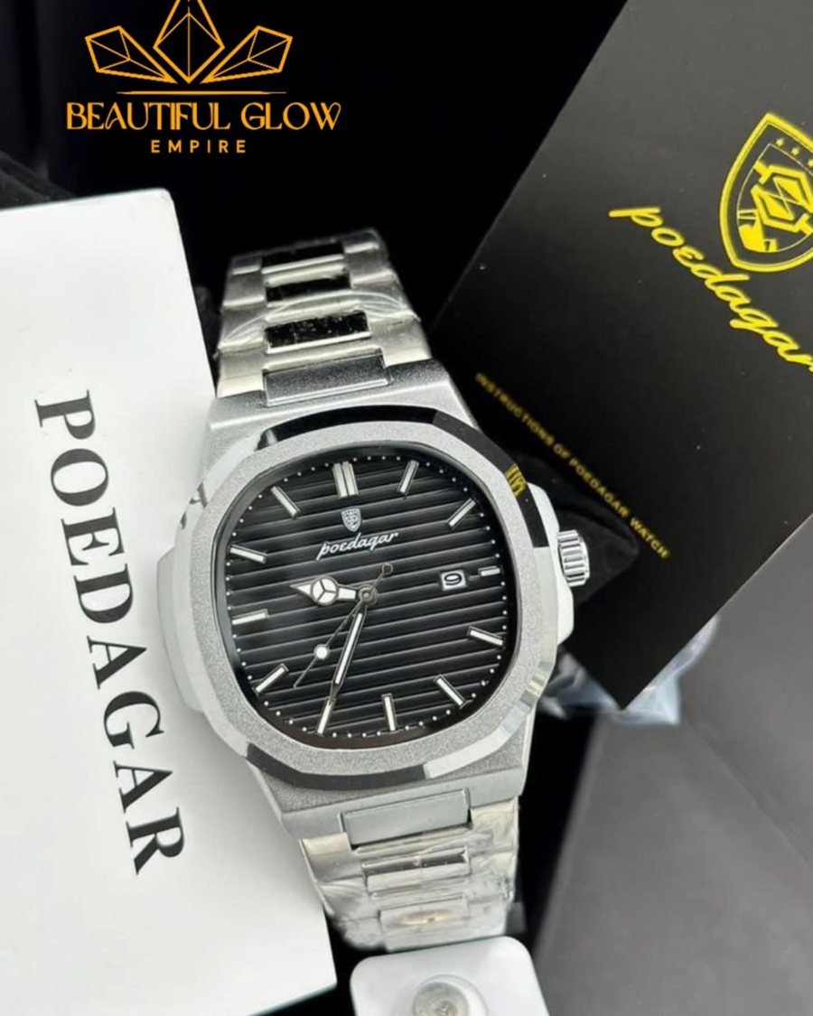 Poedagar wristwatch, Silver, Black Dial