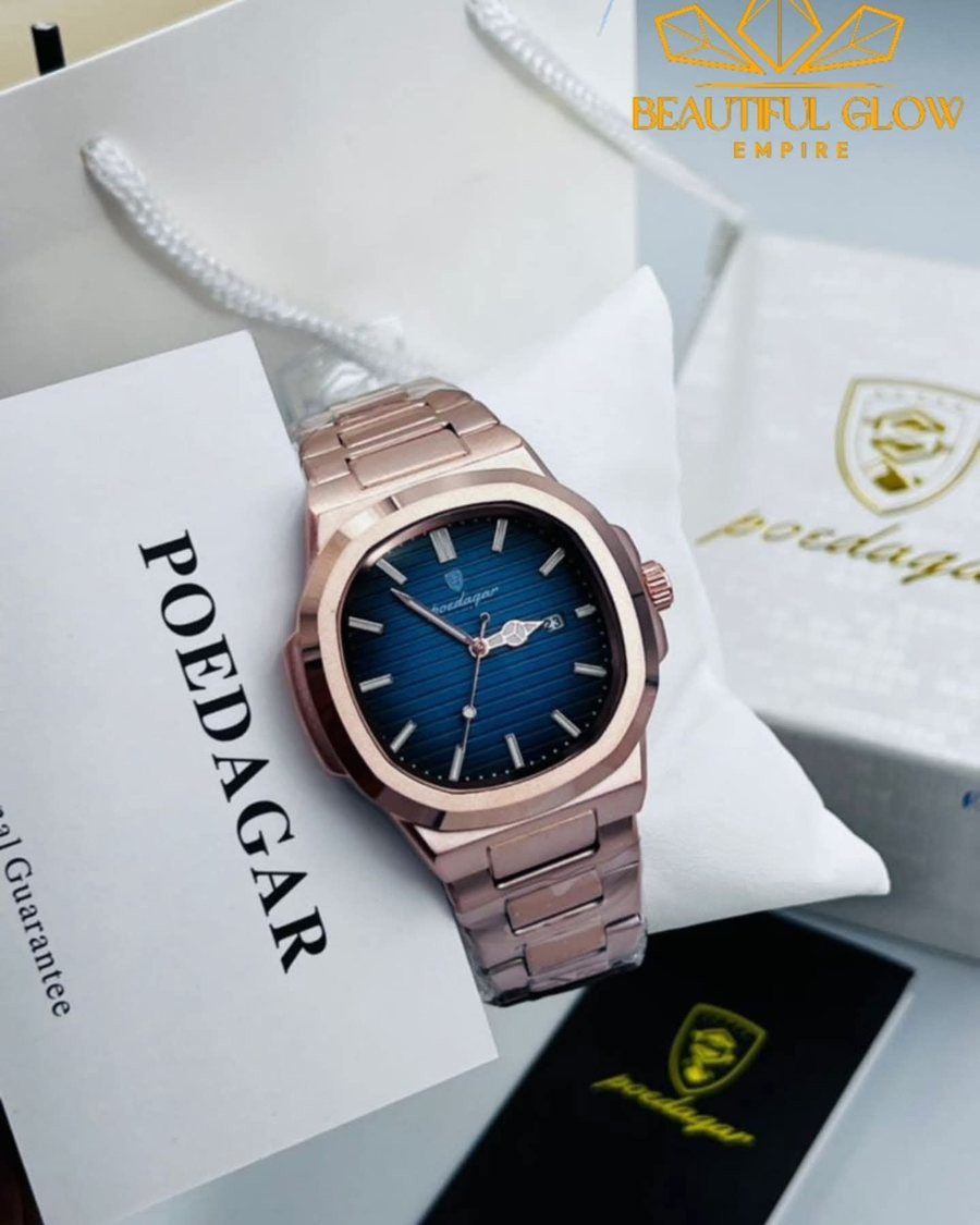 Poedagar wristwatch, Rose Gold, Blue Dial